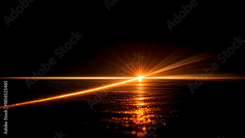 Abstract Golden Light Beam on Dark Horizon. Hope Concept, New Beginning.