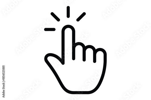 Hand cursor clicking icon, pointer finger press or tap gesture, computer mouse symbol