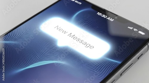 Smart phone displays new message notification bubble, digital communication.