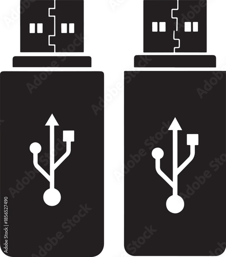 Two black usb flash drives icon set
