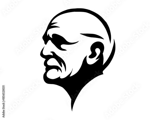 Grandpa face icon side view, black and white image, vector illustration 1
