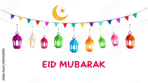 Colorful Ramadan Lanterns Ramadan Month Background, Eid Mubarak Concept Photo, Uskudar Istanbul, Turkiye (Turkey)