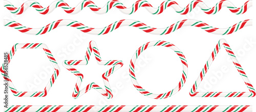 Festive candy cane borders and decorative elements for holiday designs and sweet treats