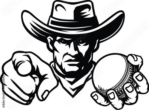 A cowboy man cricket ball cowboys sports team mascot