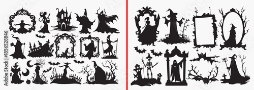 forest animal silhouettes, woodland creature vector, nature frame clipart, wild animal illustration, deer forest art, rustic woodland design, animal shadow graphics, wildlife frame svg, forest life ve