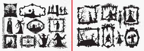 forest animal silhouettes, woodland creature vector, nature frame clipart, wild animal illustration, deer forest art, rustic woodland design, animal shadow graphics, wildlife frame svg, forest life ve