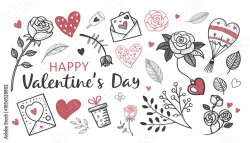 Happy Valentine's Day celebration with hearts and roses