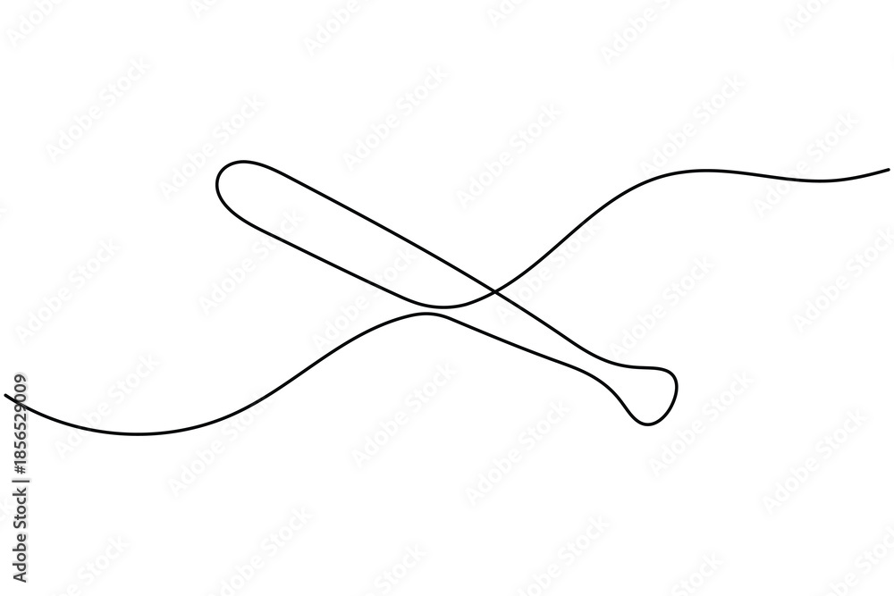 Obraz premium Baseball bat icon continuous one line drawing on white background minimalist modern sport equipment single and double strike symbol outline vector illustration