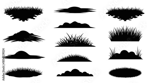 Collection of diverse grass silhouettes, showcasing various shapes and textures of natural green growth.