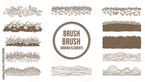 Collection of Hand-Drawn Ground Elements and Nature Brushes.