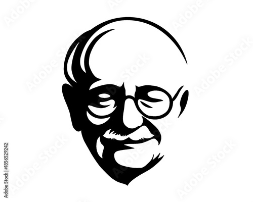 Grandpa face icon wearing glasses, black and white image, vector illustration 2
