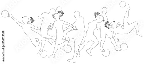 Silhouette soccer football player set. Active sports people healthy players fitness silhouettes concept.