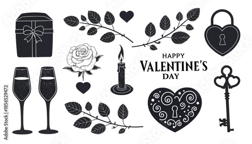 Valentine's Day symbols and icons for love and romance