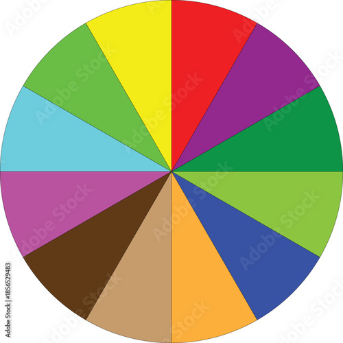 Illustration of colorful pie chart divided into twelve equal segments