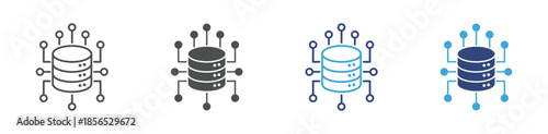 Database Network Icon Set, Data Connection and Server Infrastructure Concept, Cloud Computing and Technology, Vector Illustration