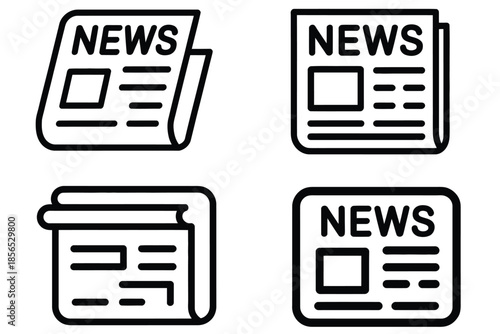 Newspaper icon set, news vector symbol collection, journalism and media press signs, daily publication paper pictograms, article and headline information icons for web