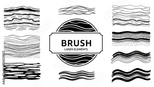 Set of various hand-drawn brush strokes and wavy line elements.