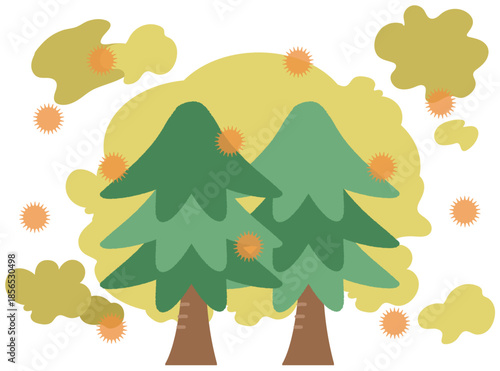 花粉が飛散するスギ花粉のイメージイラスト