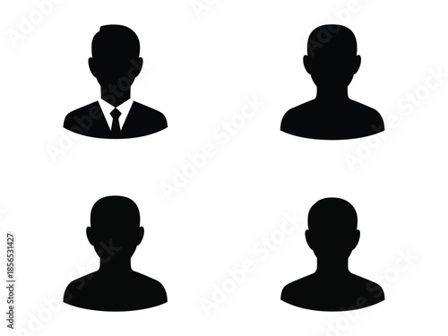 Four simple black silhouette icons depicting human heads and shoulders