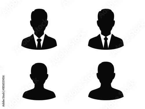 Four black silhouettes of people in business attire on a white background