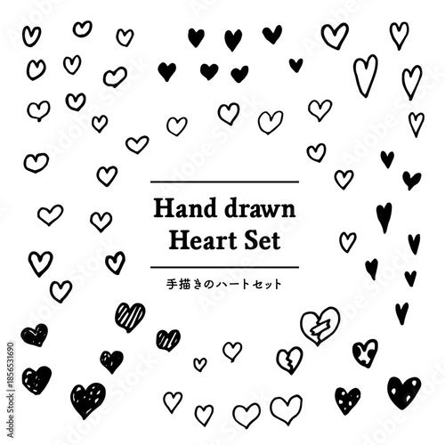 手描きのハートセット　手描き　ペン画　てがき　手書き　落書き　らくがき　ハート　ペン
