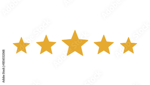 Hand-drawn three-star rating illustration with five yellow stars