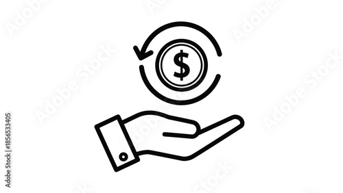Black and white icon of financial return or investment held in a hand