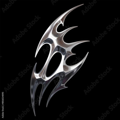 Chrome tribal abstract shape with sharp spiky forms