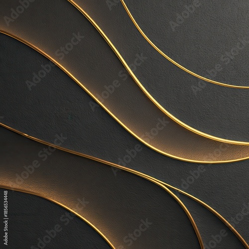 Luxurious abstract pattern of glowing gold lines on deep charcoal backdrop, forming minimal curved geometry.