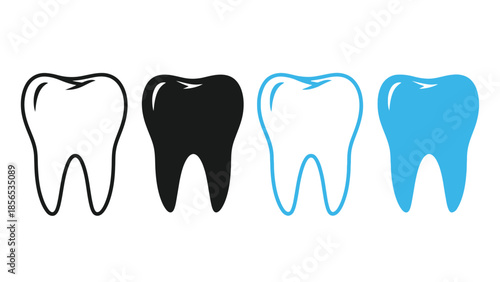 Set of four molar icons in solid, outline, and blue line art styles