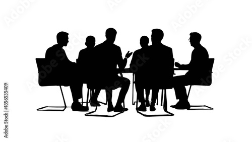 Business professionals in silhouette having a meeting or discussion around a table