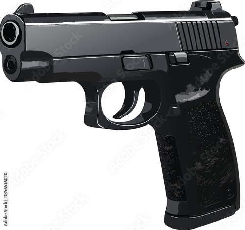 Modern black semi-automatic pistol with detailed grip