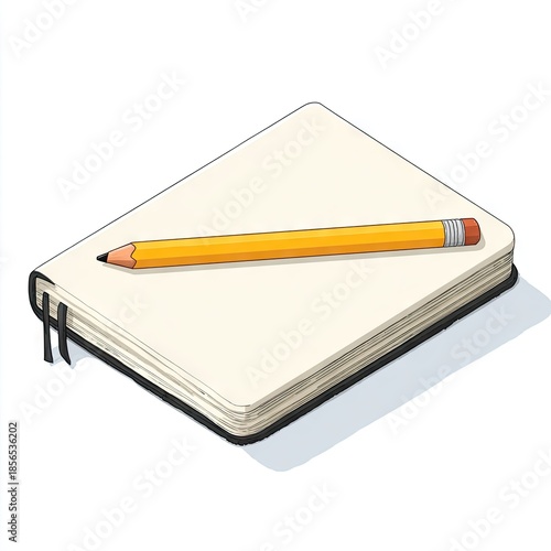 Notebook and pencil illustration for education writing or creative projects