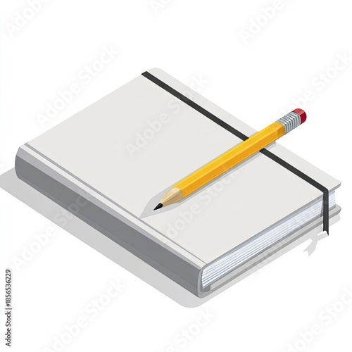 Notebook and pencil illustration for note taking and creative writing concept