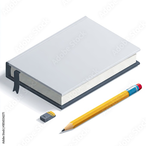 Notebook pencil and eraser illustration creative writing and education concept