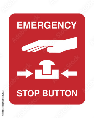Emergency Stop Button Safety Sign with White Hand and Arrows – High Quality Vectorial Stock Image