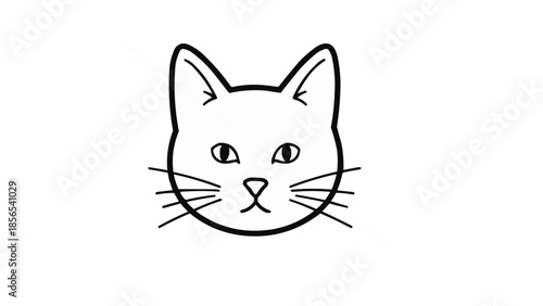 Cute Cat Face Line Art Illustration, Minimalist Black Outline Vector Kitten Head Icon.