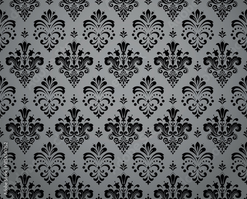 Floral pattern. Seamless vector background. Vintage wallpaper in the Baroque style. Gray and black ornament for fabric, wallpaper, packaging. Ornate Damask flower illustration