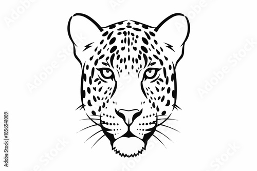 Leopard Head Line Art Illustration, Hand Drawn Minimalist Cheetah Face Vector.