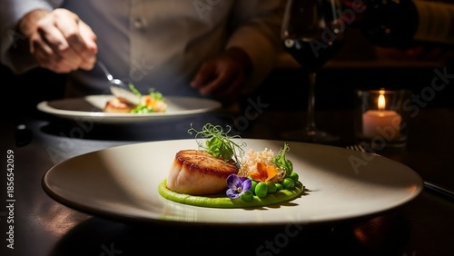 A fancy dinner with delicious food