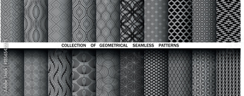 Geometric set of seamless black and gray patterns. Simple vector graphics