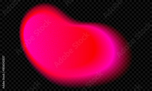 Red aura gradient blob. Pink color gradation on abstract shape. Blurry fluid glow texture overlay. Y2k fluorescent element with grain and ombre effect. Vibrant unfocused geometric vector spot