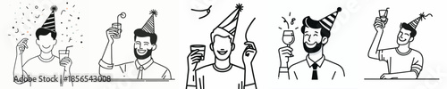 vector line art man half.body toasting drink at party celebration