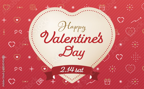 バレンタインデーのハートと幾何学模様のジオメトリックなフレームを使った広告ポスター用バナー背景