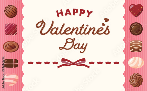 バレンタイン・バレンタインデー広告素材 - チョコレートとリボンのフレーム付き背景・テンプレート・背景素材・広告用