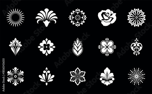 Flower icons set. Isolated elements for design. Vector graphics. Flower collection