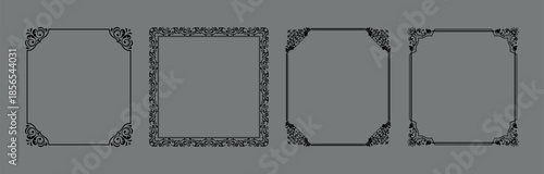 Set of decorative frames Elegant vector element for design in Eastern style, place for text. Floral black and gray borders. Lace illustration for invitations and greeting cards