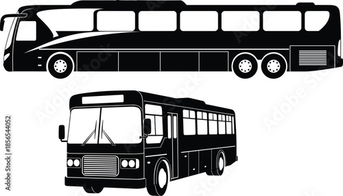 Bus silhouette set featuring modern coach and classic city bus for transportation, travel, and urban mobility themes.