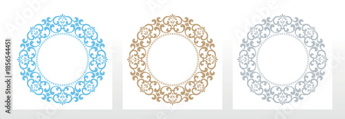 Set of decorative frames Elegant vector element for design in Eastern style, place for text. Floral colored borders. Lace illustration for invitations and greeting cards