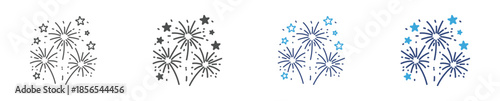 Festival Fireworks Icon Set, Night Celebration and Holiday Spark Symbols Collection, Vector Illustration